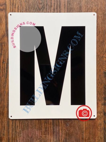 LETTER M SIGN - WHITE (ALUMINUM SIGNS 12x10)- Parking LOT Number Sign