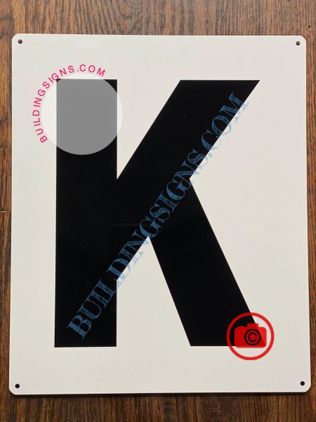 LETTER K SIGN - WHITE (ALUMINUM SIGNS 12x10)- Parking LOT Number Sign