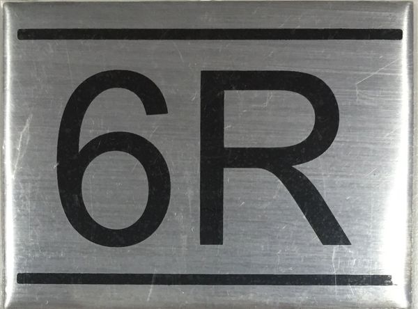 APARTMENT NUMBER SIGN – 6R- BRUSHED ALUMINUM