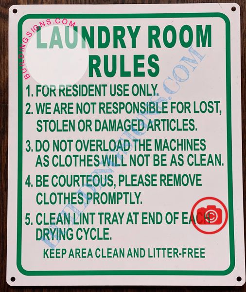 LAUNDRY ROOM RULES SIGN- WHITE (ALUMINUM SIGNS 12X10)