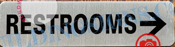 RESTROOMS RIGHT SIGN - BRUSHED ALUMINUM (ALUMINUM SIGNS 2X7.75)