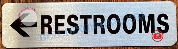 RESTROOMS LEFT SIGN - BRUSHED ALUMINUM (ALUMINUM SIGNS 2X7.75)
