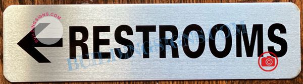 RESTROOMS LEFT SIGN - BRUSHED ALUMINUM (ALUMINUM SIGNS 2X7.75)