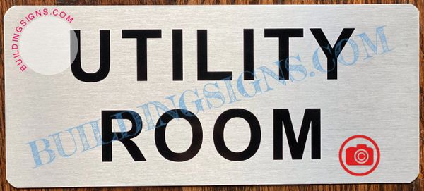 UTILITY ROOM SIGN - BRUSHED ALUMINUM SIGN (ALUMINUM SIGNS 3.5x8)