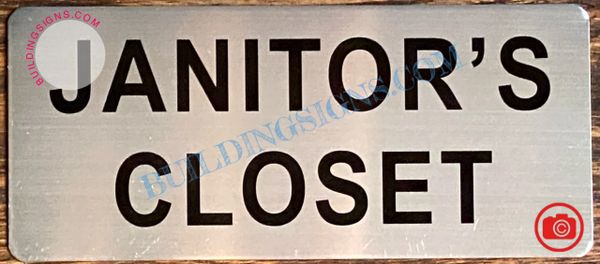 JANITOR'S CLOSET SIGN- BRUSHED ALUMINUM (ALUMINUM SIGNS 3.5x8)