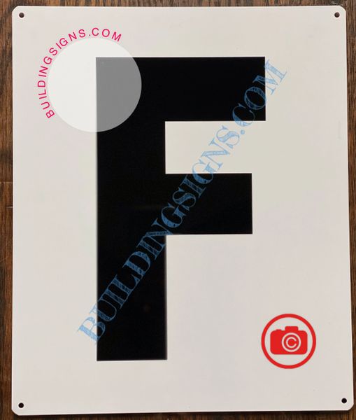 LETTER F SIGN - WHITE (ALUMINUM SIGNS 12x10)- Parking LOT Number Sign