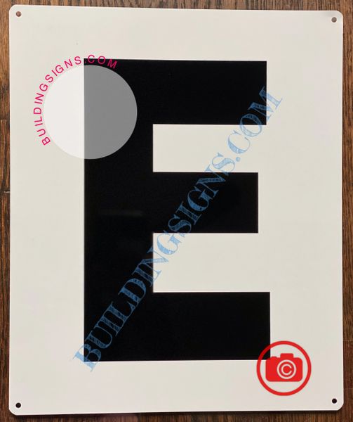 LETTER E SIGN - WHITE (ALUMINUM SIGNS 12x10)- Parking LOT Number Sign