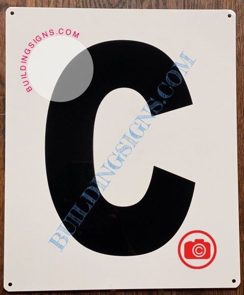 LETTER C SIGN - WHITE (ALUMINUM SIGNS 12x10)- Parking LOT Number Sign