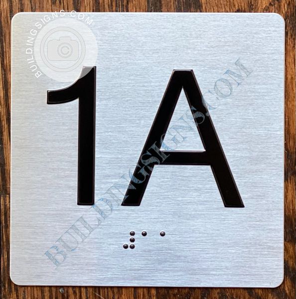 z- APARTMENT NUMBER SIGN - 1A -BRUSHED ALUMINUM (ALUMINUM SIGNS 4X4)- THE SENSATION LINE- Tactile Touch Braille Sign