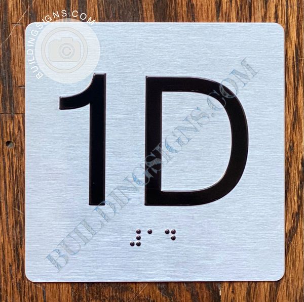 z- APARTMENT NUMBER SIGN – 1D -BRUSHED ALUMINUM (ALUMINUM SIGNS 4X4)- THE SENSATION LINE- Tactile Touch Braille Sign