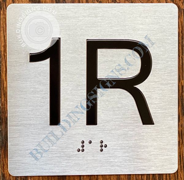 z- APARTMENT NUMBER SIGN – 1R -BRUSHED ALUMINUM (ALUMINUM SIGNS 4X4)- THE SENSATION LINE- Tactile Touch Braille Sign
