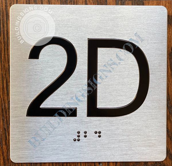 z- APARTMENT NUMBER SIGN – 2D -BRUSHED ALUMINUM (ALUMINUM SIGNS 4X4)- THE SENSATION LINE- Tactile Touch Braille Sign