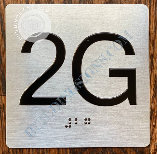 z- APARTMENT NUMBER SIGN - 2G -BRUSHED ALUMINUM (ALUMINUM SIGNS 4X4)- THE SENSATION LINE- Tactile Touch Braille Sign