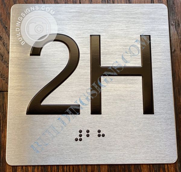 APARTMENT NUMBER SIGN - 2H -BRUSHED ALUMINUM (ALUMINUM SIGNS 4X4)- THE SENSATION LINE- Tactile Touch Braille Sign