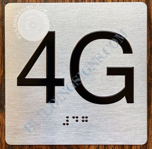 z- APARTMENT NUMBER SIGN - 4G -BRUSHED ALUMINUM (ALUMINUM SIGNS 4X4)- THE SENSATION LINE- Tactile Touch Braille Sign