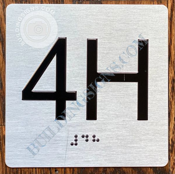 z- APARTMENT NUMBER SIGN - 4H -BRUSHED ALUMINUM (ALUMINUM SIGNS 4X4)- THE SENSATION LINE- Tactile Touch Braille Sign