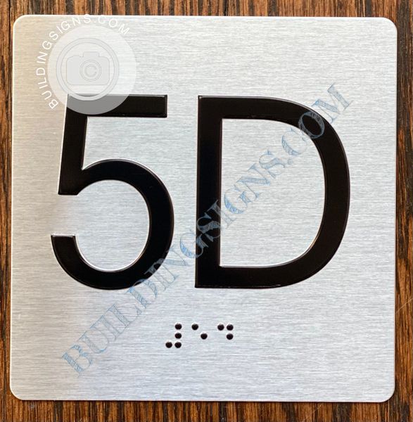 z- APARTMENT NUMBER SIGN – 5D -BRUSHED ALUMINUM (ALUMINUM SIGNS 4X4)- THE SENSATION LINE- Tactile Touch Braille Sign