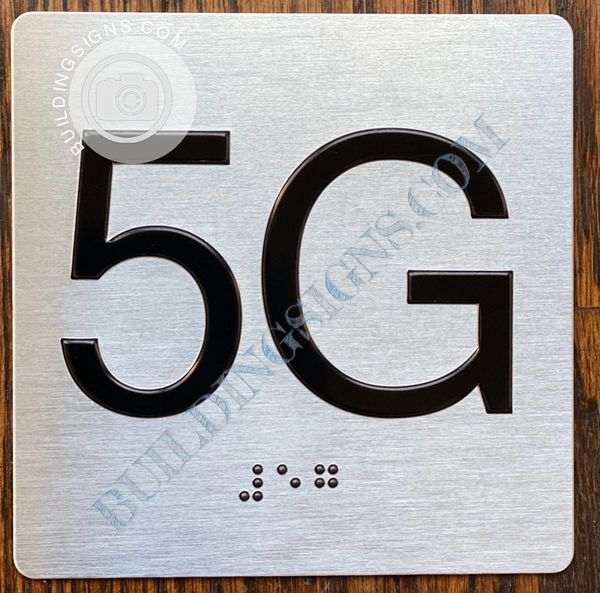 z- APARTMENT NUMBER SIGN - 5G -BRUSHED ALUMINUM (ALUMINUM SIGNS 4X4)- THE SENSATION LINE- Tactile Touch Braille Sign