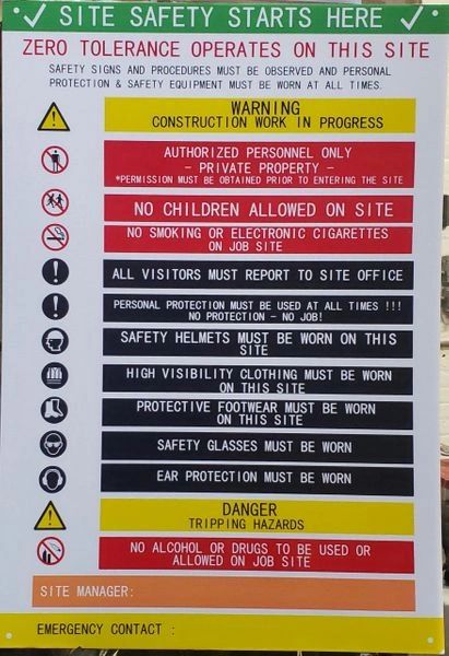 SITE SAFETY RULES SIGN (Corrugated plastic ,ENGLISH, 41X31 INCH)- *** PICK UP ONLY ***