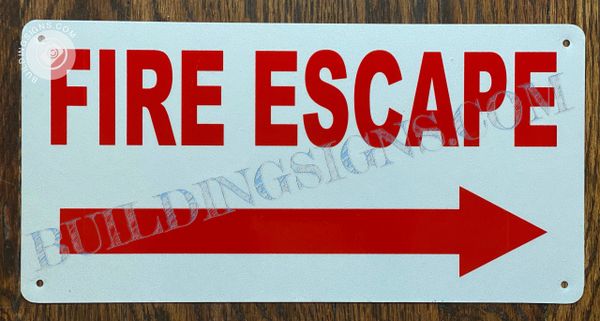 FIRE ESCAPE SIGN- WHITE BACKGROUND (ALUMINUM SIGNS 6X12)