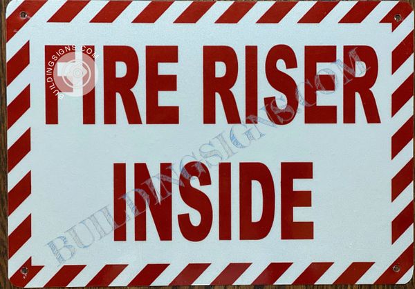 FIRE RISER INSIDE SIGN- RED BACKGROUND (ALUMINUM SIGNS 7X10)