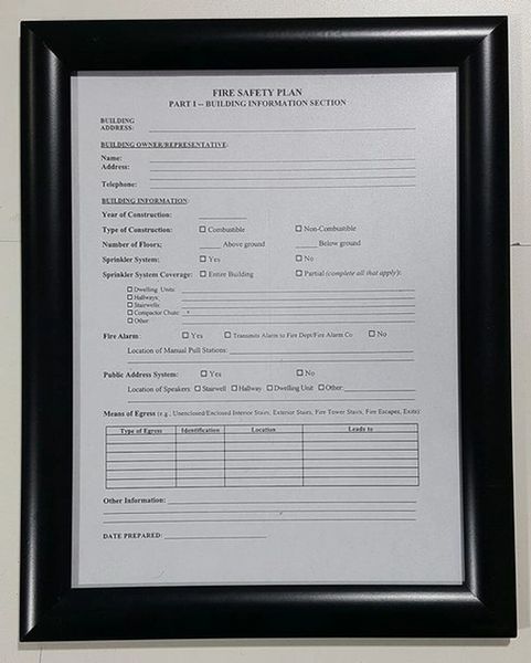 FIRE SAFETY PLAN FRAME - BLACK (STANDARD - ALUMINUM 8.5 x 11 )