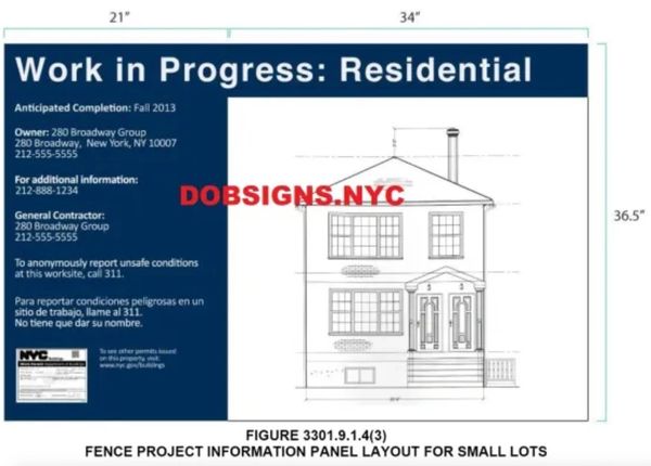 NYC work in progress sign -NYC project information panel (33.5x55 inch, frontage less then 60ft)-pick up