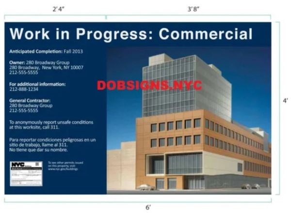 NYC work in progress sign -NYC project information panel (48x72 inch, frontage 60ft and more)-pick up