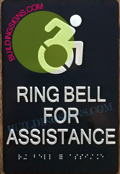 RING BELL FOR ASSISTANCE SIGN- BRAILLE (ALUMINUM SIGNS 6x9)