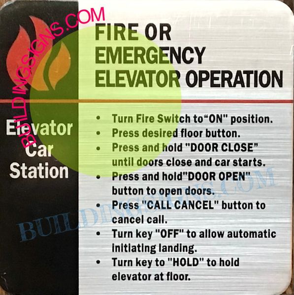 FIRE OR EMERGENCY ELEVATOR OPERATIONS ELEVATOR CAR STATION- SILVER BACKGROUND