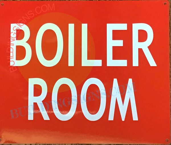 BOILER ROOM SIGN- RED BACKGROUND (ALUMINUM SIGNS 10X12)