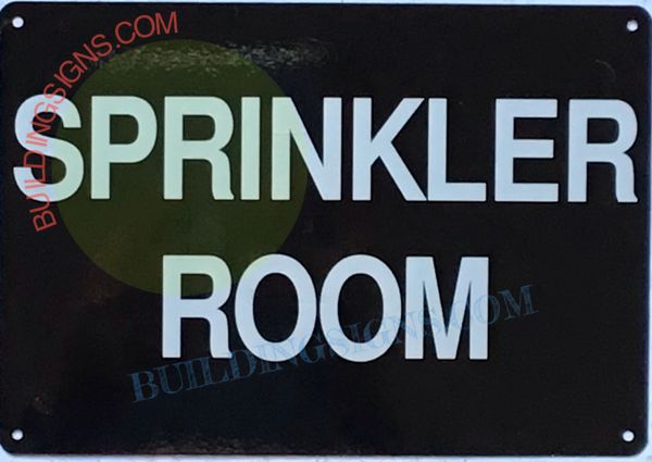 SPRINKLER ROOM SIGN- BLACK (ALUMINUM SIGNS 10X12)