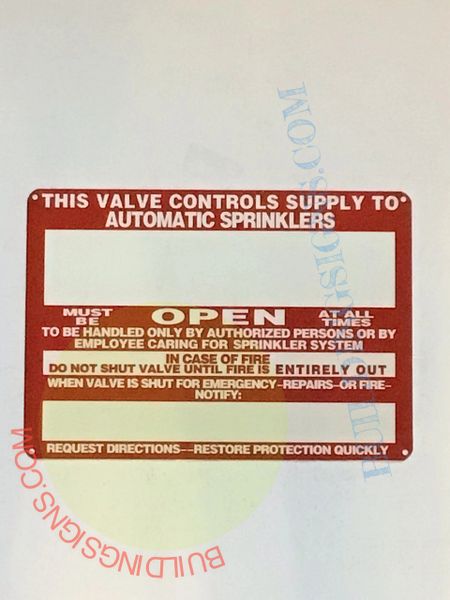 THIS VALVE CONTROLS SUPPLY TO AUTOMATIC SPRINKLERS & STANDPIPE SIGN - REFLECTIVE !!! (ALUMINUM SIGNS 7x10)