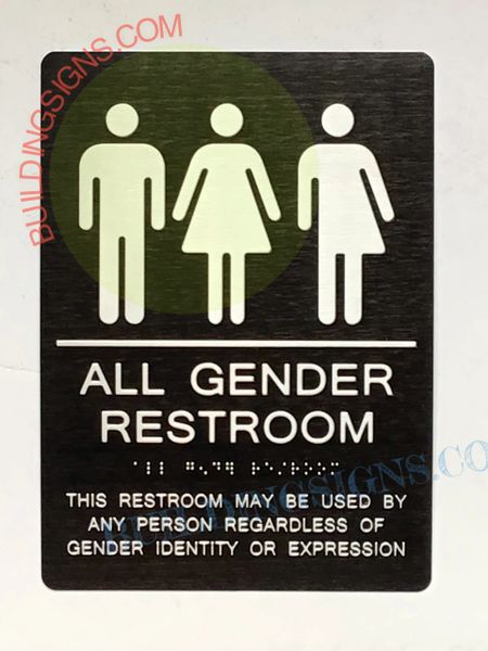 ALL GENDER RESTROOM SIGN- BRAILLE- BLACK (ALUMINUM SIGNS 8X10)