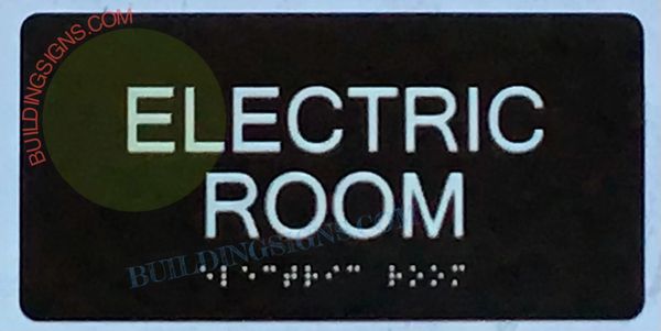 ELECTRIC ROOM Sign- BRAILLE- BLACK (ALUMINUM SIGNS 4X8)