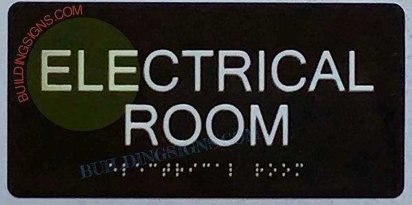 ELECTRICAL ROOM Sign- BRAILLE- BLACK (ALUMINUM SIGNS 4X8)