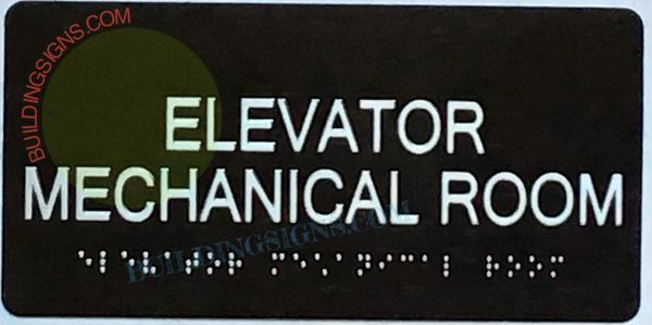 ELEVATOR MECHANICAL ROOM Sign- BRAILLE- BLACK (ALUMINUM SIGNS 4X8)