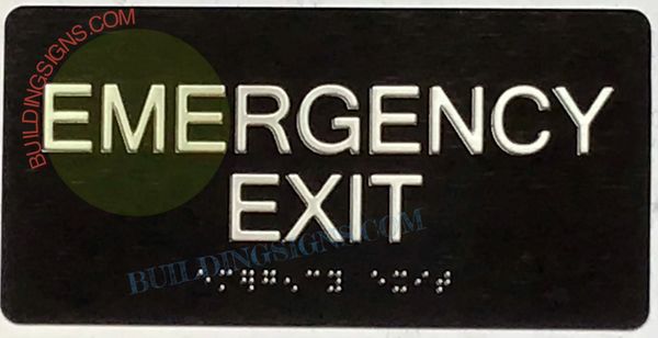 EMERGENCY EXIT SIGN - BRAILLE- BLACK (ALUMINUM SIGNS 4X8)