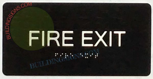 FIRE EXIT SIGN- BRAILLE- BLACK (ALUMINUM SIGNS 4X8)