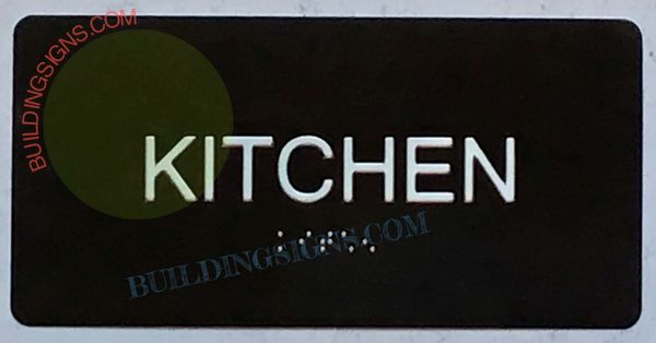 KITCHEN Sign- BRAILLE- BLACK (ALUMINUM SIGNS 4X8)