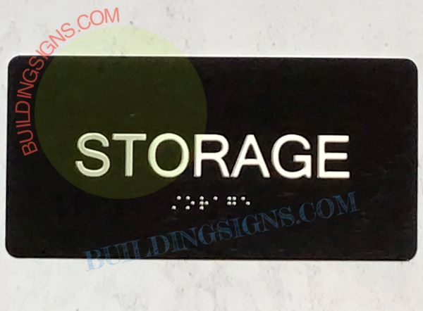 STORAGE Sign- BRAILLE- BLACK (ALUMINUM SIGNS 4X8)