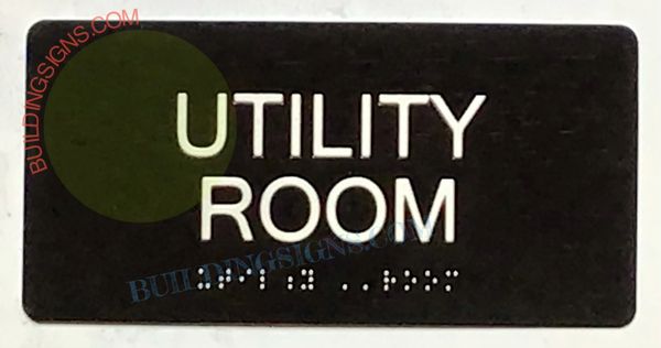 UTILITY ROOM Sign- BRAILLE- BLACK (ALUMINUM SIGNS 4X8)