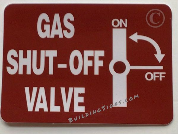 GAS SHUT- OFF VALVE SIGN (STICKER SAFETY SIGNS 5X7)- VINYL PLASTIC