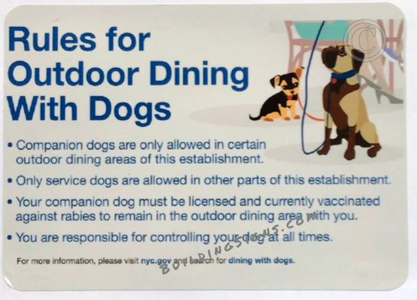 RULES FOR OUTDOOR DINING WITH DOGS SIGN (STICKER SAFETY SIGNS 5x7)- VINYL PLASTIC