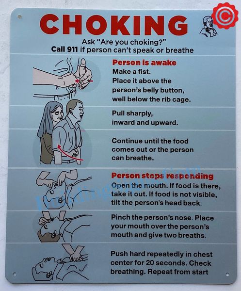 EMERGENCY CARE FOR CHOKING VICTIMS SIGN (ALUMINUM SIGNS 10X12)