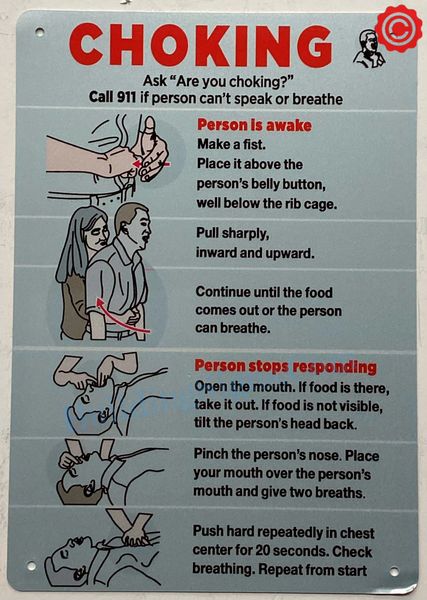 EMERGENCY CARE FOR CHOKING VICTIMS SIGN- SILVER (ALUMINUM SIGNS 10X12)