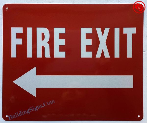 FIRE EXIT LEFT SIGN (ALUMINUM SIGNS 10X12)