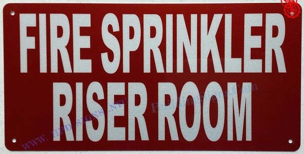 FIRE SPRINKLER RISER ROOM SIGN- RED BACKGROUND (ALUMINUM SIGNS 6X12)