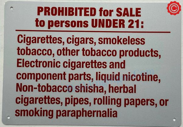 DO NOT SELL SMOKING PARAPHERNALIA TO MINORS SIGN (ALUMINUM SIGNS 5.5X8.5)