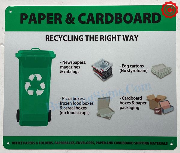 PAPER AND CARDBOARD RECYCLING SIGN (ALUMINUM SIGNS 5.5x11)